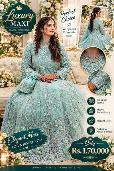 luxury mint green maxi |heavy embroidered party wear