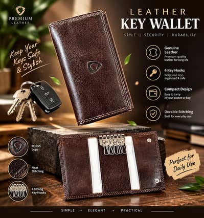 Premium Leather Key Wallet | 6 Key Holder | Brown