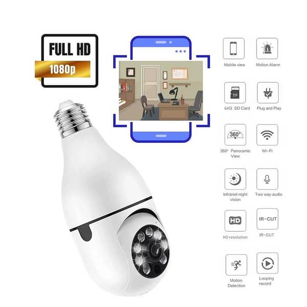 WiFi Bulb Camera 1080P HD – Wireless Indoor Security Camera with Night Vision & Mobile App