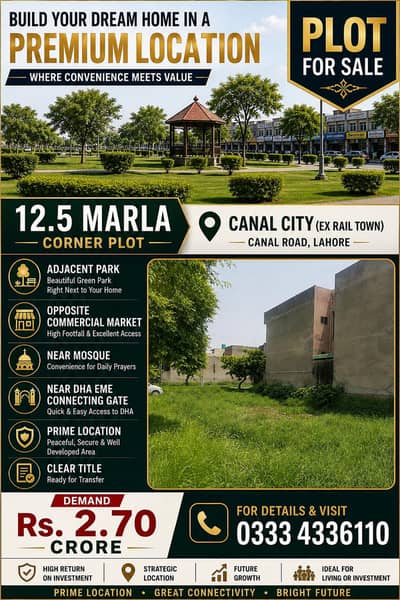 Corner Plot Canal City (ex Rail Town near DHA EME)