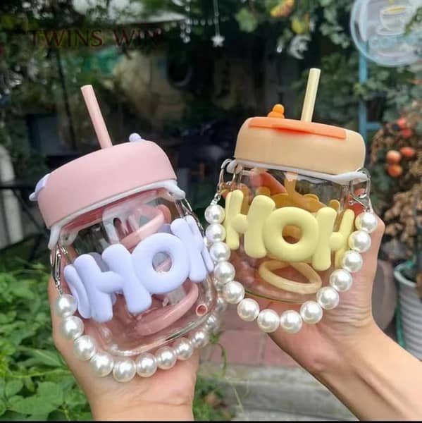 350ml 2 Way Drinking HOHO Aesthetic Glass Cup - Tumbler Glass Drinkware Bottle - Glass Tumbler Mug with Straw & Lid Silicon Sleeve - Hot and Cold Beverages (ZM Collection)