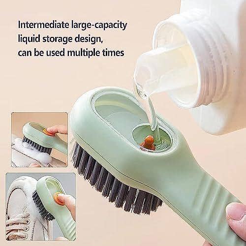 Multifunctional Soap Liquid Dispenser Brush with Handle Shoe Cleaning Laundry Brush Scrub Cleaning Soft Bristle Cleaning Brushes for Clothes and Shoes Household Use For Bathroom and Kitchen (ZM Collection)