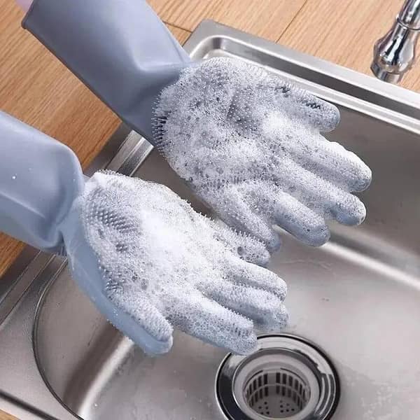 Pair Of Magic Washing Gloves - Reusable Silicone Gloves with Wash Scrubber, Heat Resistant, for Cleaning, Household, Dish Washing, Washing the Car (ZM Collection)