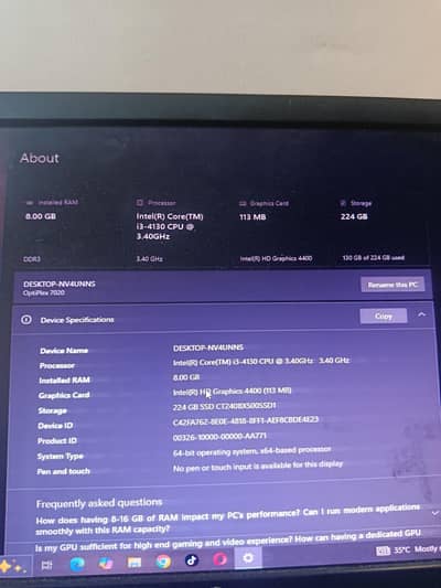 Dell Core i3 4th genration 224 ssd