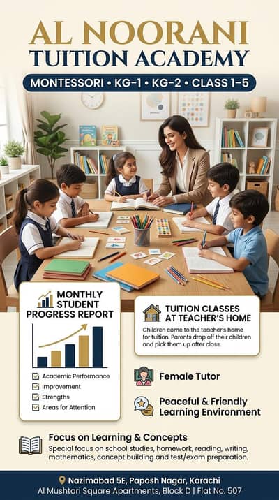 Al Noorani Tuition Academy | Montessori to Class 5 | Female Tutor