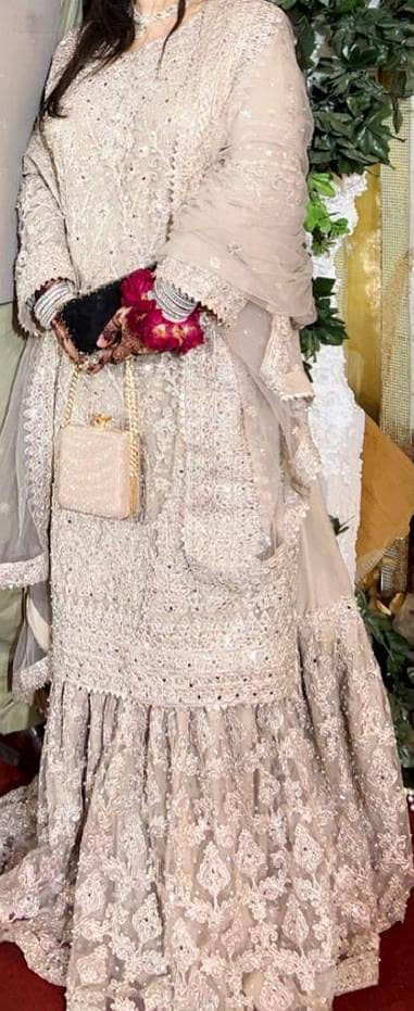 Elegant Off-White Heavy Embroidered Garara Suit with Dupatta