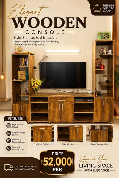 Premium Wooden TV Console & Entertainment Unit – Elegant Desig