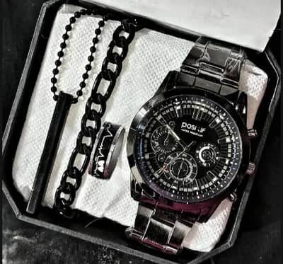 men's luxury black watch and accessories set