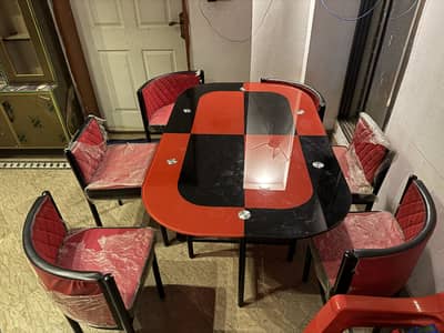 2x six Chairs Glass Dining Table
