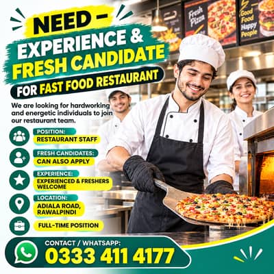 Restaurant Staff Required – Fresh & Experienced Candidate | Rawalpindi