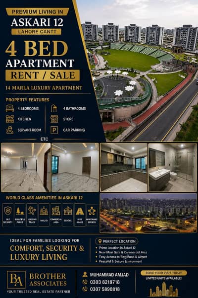 Brend NEW 12 Marla 4 bed apartment available FOR RENT in ASKARI 12 , LAHORE Cant