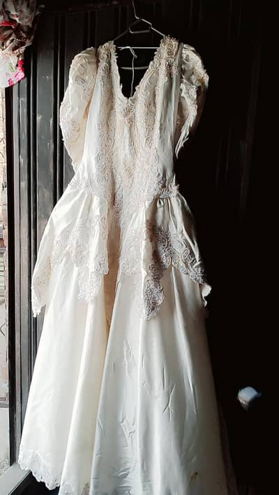 White Fancy Bridal Gown - Heavy Pearl Work - Size L - Lahore