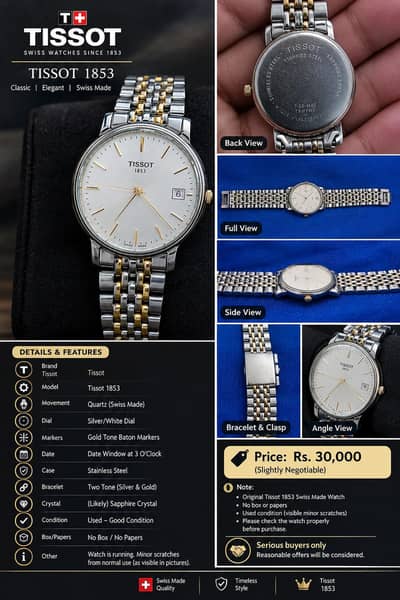 Original Tissot 1853 Two Tone Swiss Watch – Used – No Box