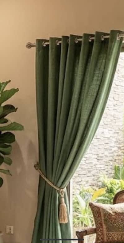 Bottle green velvet curtain