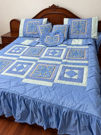 Brand-New Gift Embroidered Bed Cover Set – Dusty Blue