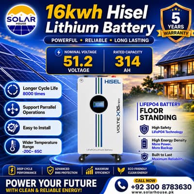 16kWh Hisel Lithium Battery 51.2V 314Ah | 8000 Cycle | 5 Year Warranty