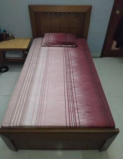 Wooden Single Bed with Molty Foam Mattress – Good Condition