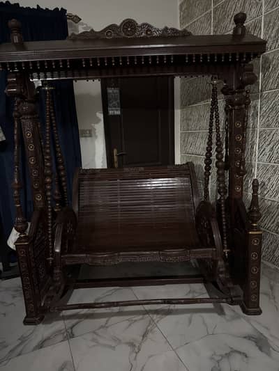 Hand Card solid wooden jhoola/ swing for lawn and home- Sheesham wood