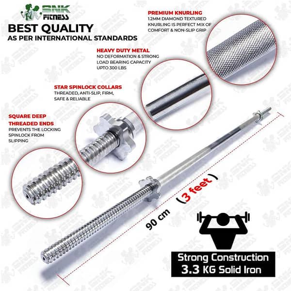(SNK FITNESS) 3ft  4ft 5ft 6ft Body Building Rod Weight Bar Iron Rod Standard Straight Barbell Rod With Spinlocks
