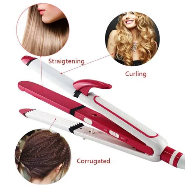 Shinon SH-8088 3-in-1 Electric Hair Straightener with 360° Swivel Cord - Curling, Rolling, and Crimping Functionality