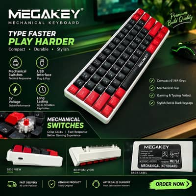MEGAKEY MK761 Mechanical Keyboard | Red & Black | Excellent Condition