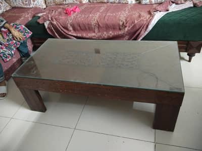 Heavy Wooden TV Lounge Table with Glass Top –Used good condition