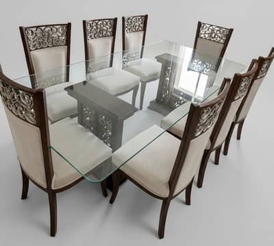 Dining table - 8 person Dining table - Glass top dining -Luxury Dining