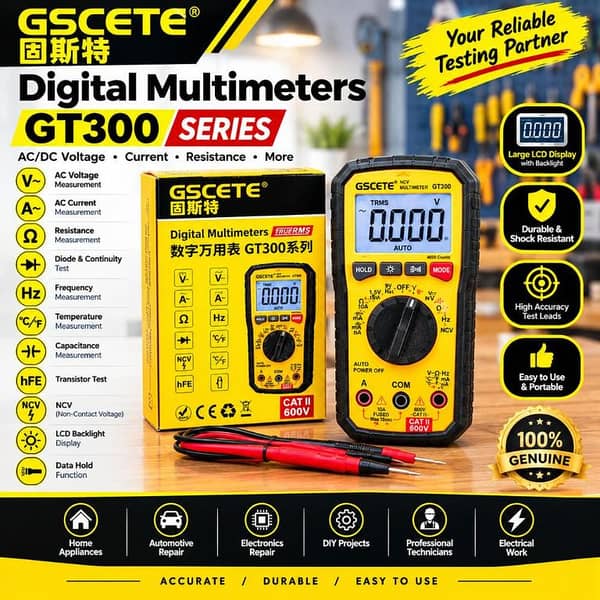 GSCETE GT300 Digital Multimeter True RMS Auto Range AC/DC Voltage Current Resistance Tester NCV Backlight CAT II 600V