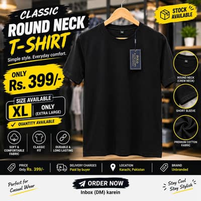Men’s Classic Black Round Neck T-Shirt