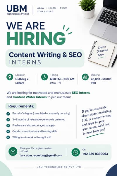 Content writing and SEO INTERNS