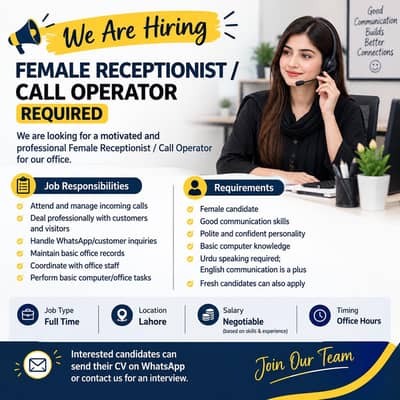 Female Receptionist / Call Operator Required