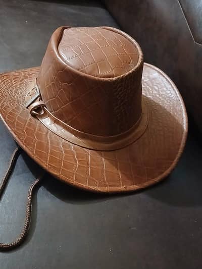 crocodile pattern brown leather hat