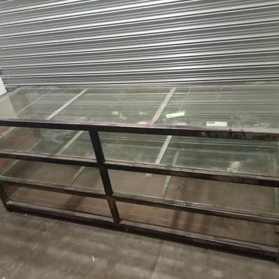 wooden racks and front glass counter for sale