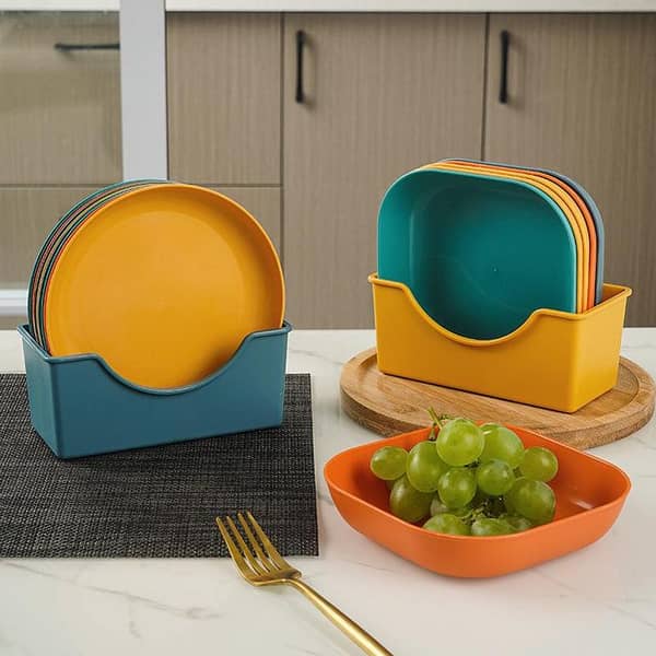 10-Piece Plastic Spit Bone Dish Set - Multi-Function, Food Grade Eco-Friendly Kitchen Plates in Round and Square Shapes for Dining and Picnics