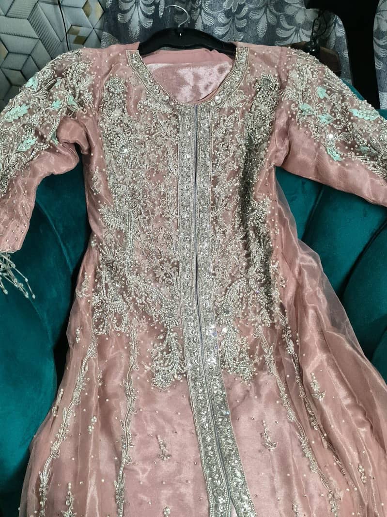 Beautiful Rose Pink Heavy Embroidered Maxi | Silver Work | 5