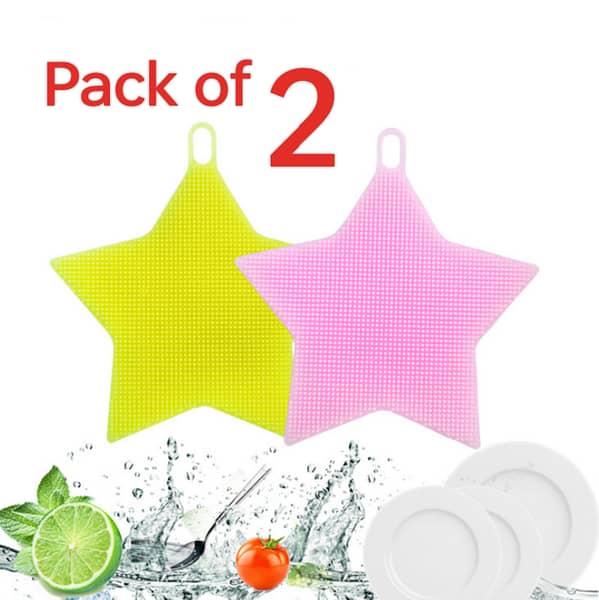 Silicone Star Shape Dish Cleaning Brush and Heat Resistant Coaster in Random Colors
