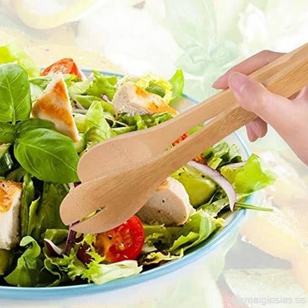 Bamboo Wood Tongs for Cooking, Barbecue, Salad, and Pastries - Kitchen Tool for Toast, Cake, Tea, and Grilled Foods