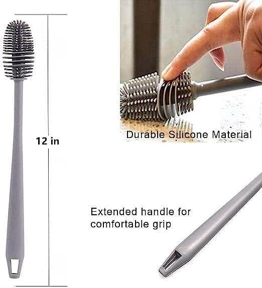 Silicone Bottle Feeder Brush with 13-Inch Handle, Ideal for Cleaning Hydro Flasks, Glassware, and Baby Bottles with Smaller Openings