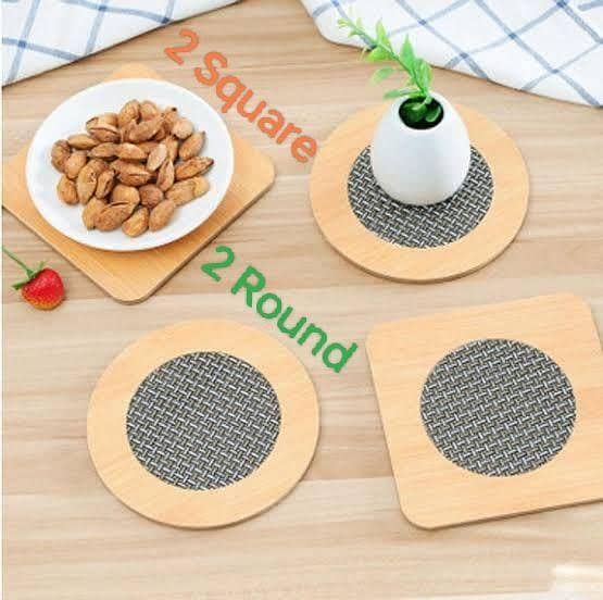 4 Bamboo Heat Resistant Coasters and Mats for Bowls and Kettles - 5.5" x 5.5" in Various Shapes