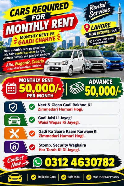Cars required for rent