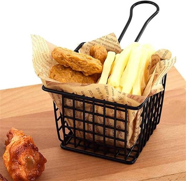 Zaru Kitchen Mesh Strainer with Long Handle - Square Steel Basket for French Fries and Fried Foods