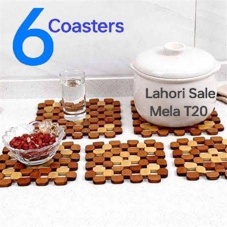 Set of 6 TEA MAT Wooden Coasters for Hot Pots, Dishes, and Bowls - Heavy Duty Table Protectors and Kitchen Decor in Octagon Shape