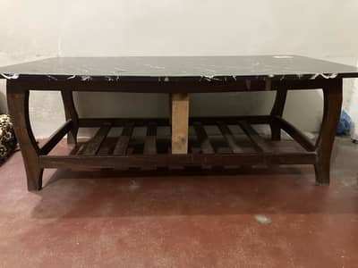 Wooden centre Table with Marble Lamination Top