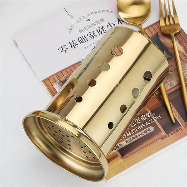 Stainless Steel Spoon and Fork Holder for Kitchen Utensils - Available in Silver and Gold