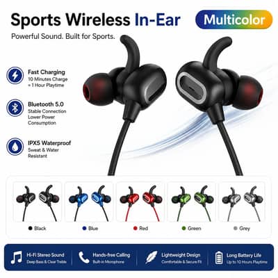 Wireless Neckband Bluetooth 5.0 Earphones - Heavy Bass (COD Available)