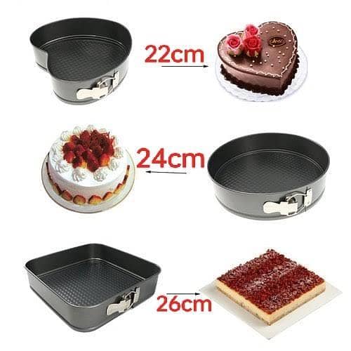 Springform Cake Pan Set - 1 Piece, Non-Stick Round, Square & Heart-Shaped Molds (22, 24, 26cm) for Baking