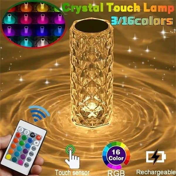 Touch Control Pink Crystal Lamp with USB Port and RGB Color Changing Options - 3/16 Colors