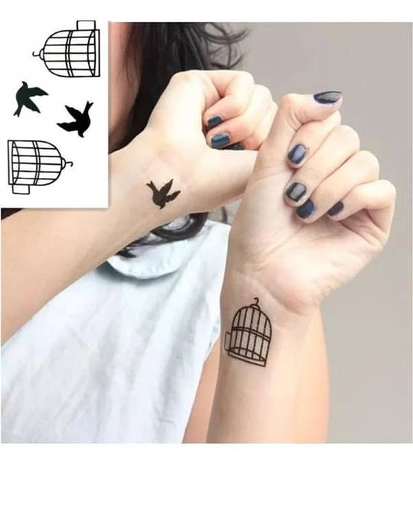 Waterproof Classic Black Bird Cage Temporary Tattoo for Hands and Body