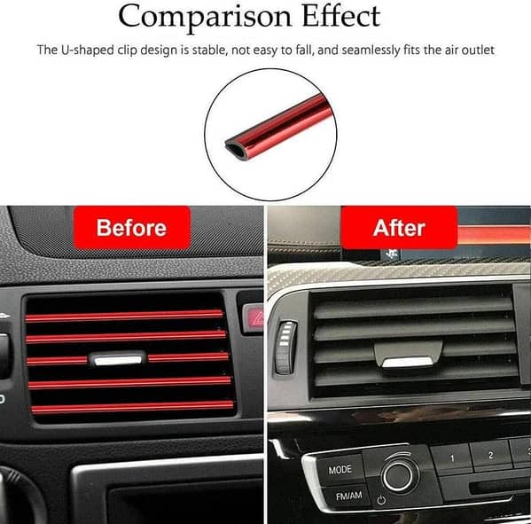 10Pcs Universal Car Air Conditioner Decorative U Shape Moulding Strips Red