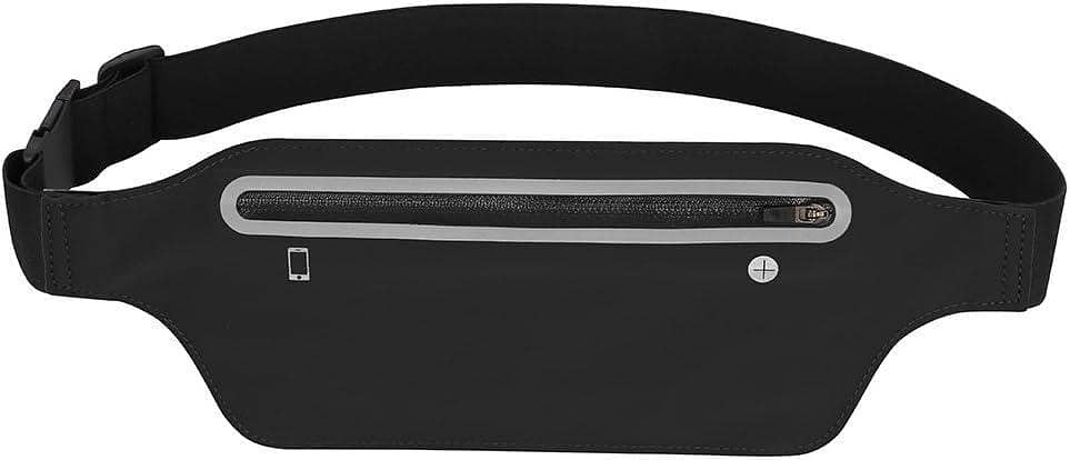 Black Sports Waist Bag - Slim Running Belt and Fanny Pack for Mobile Phone